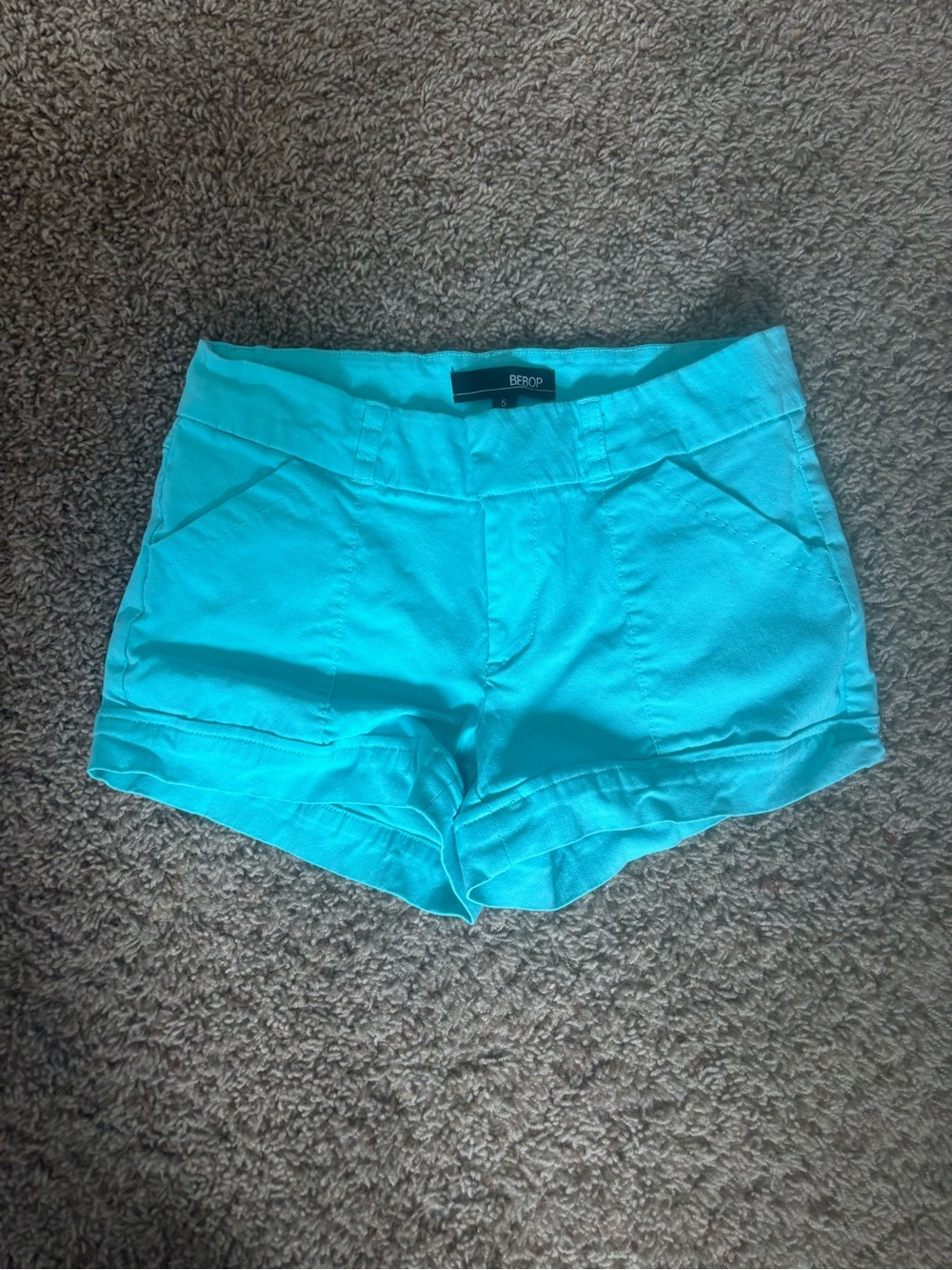 BeBop Aqua Blue High-Waist Cuffed Women's Shorts